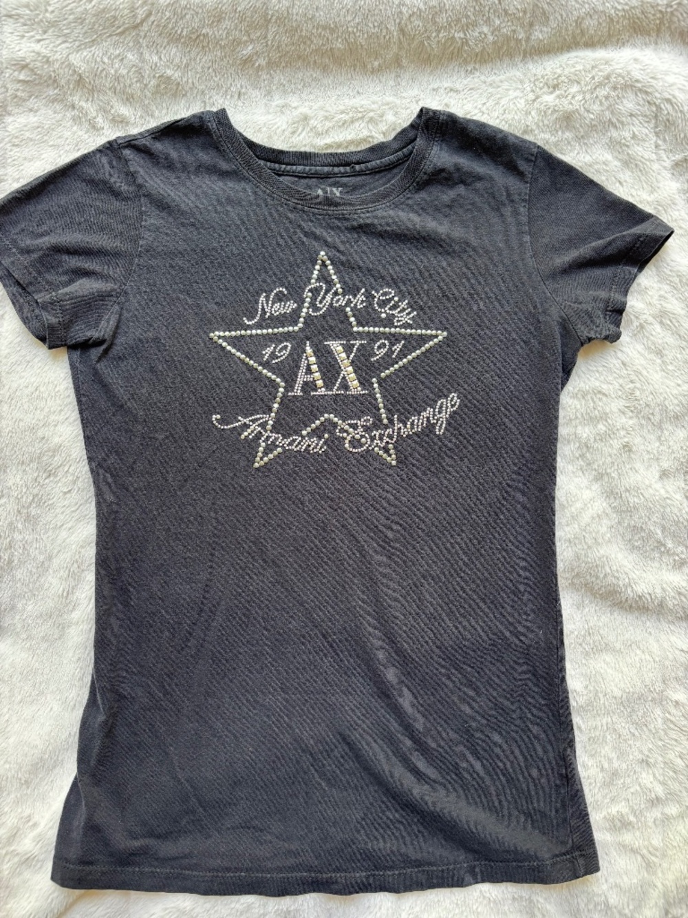 Armani Exchange A|X Rhinestone Studded Star Graphic Tee Shirt - Grey Size S